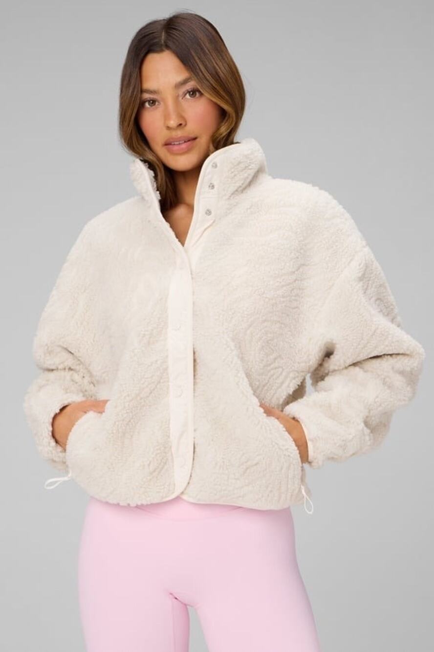 New Fabletics Tahoe Teddy Jacket Bone Woodgrain Women's size M